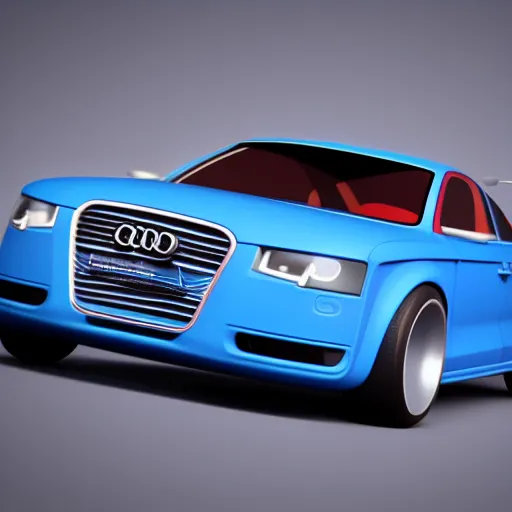 Prompt: very cute, disney pixar Cars character concept artwork, Denim Blue Audi A4 B6, 3d concept, high detail iconic character for upcoming film, 8k octane render, unreal engine