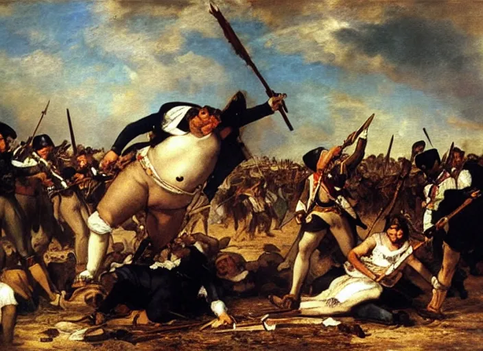 Prompt: romanticism painting of big chungus during the french revolution, by eugene delacroix