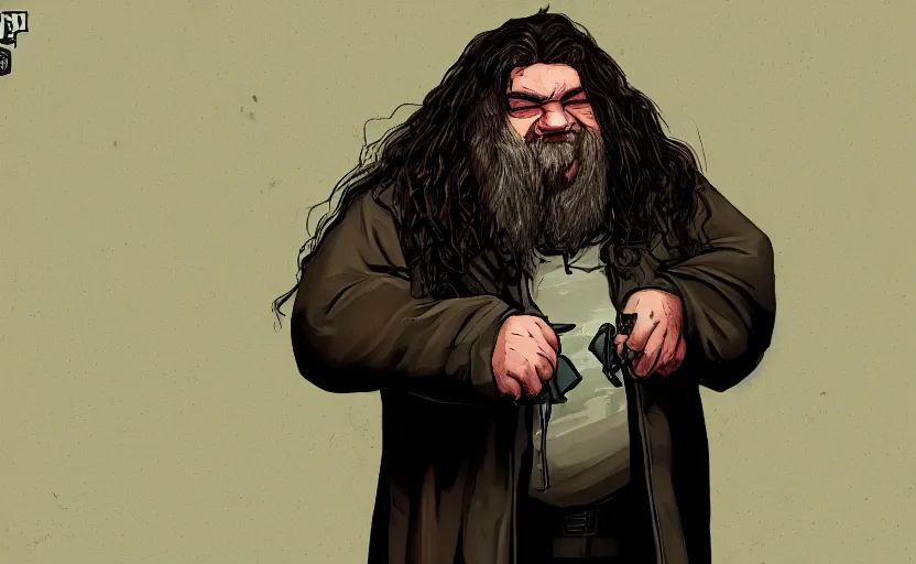 Image similar to Hagrid in the style of GTA V loading screen