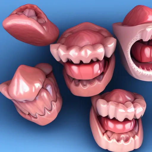 Image similar to poorly rendered 3 d set of teeth