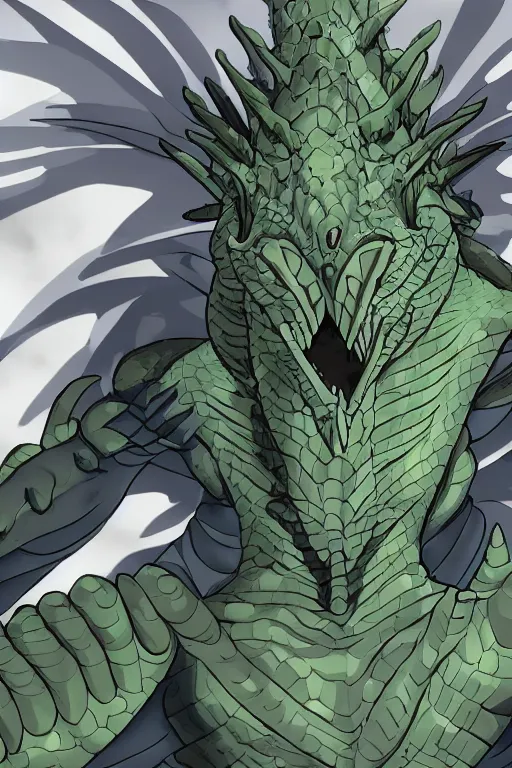 Image similar to lizardman, gray scales, anime, hd,