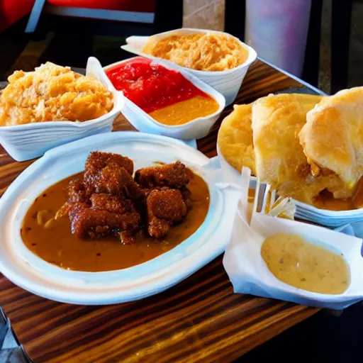 Image similar to traditional samoan food served inside a kfc restaurant