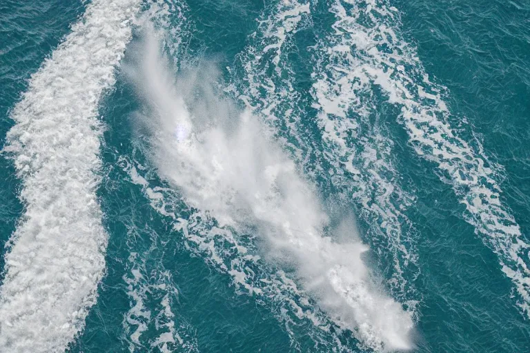 Prompt: brigantine sailing around massive whirlpools. aerial photograph in the style of jean guichard's la jumont