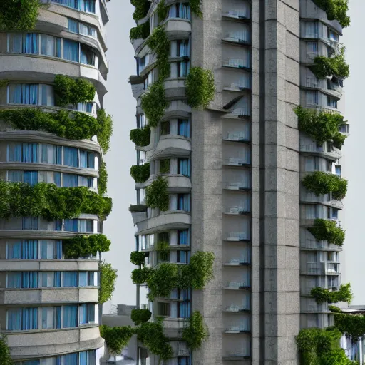 Prompt: solarpunk highrise building in the style of antoni gaudi, green terrace, architecture, octane render, realistic render, dusk lighting, architectural visualization, h-1280