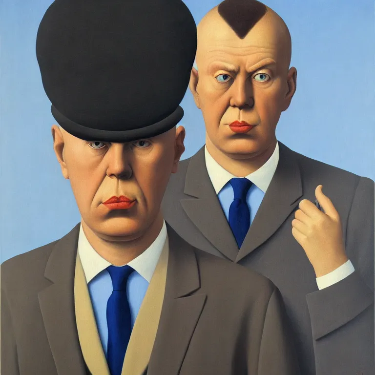 Image similar to portrait of man in a suit with covered head by rene magritte, detailed painting, hd, hq, high resolution, high detail, 4 k, 8 k