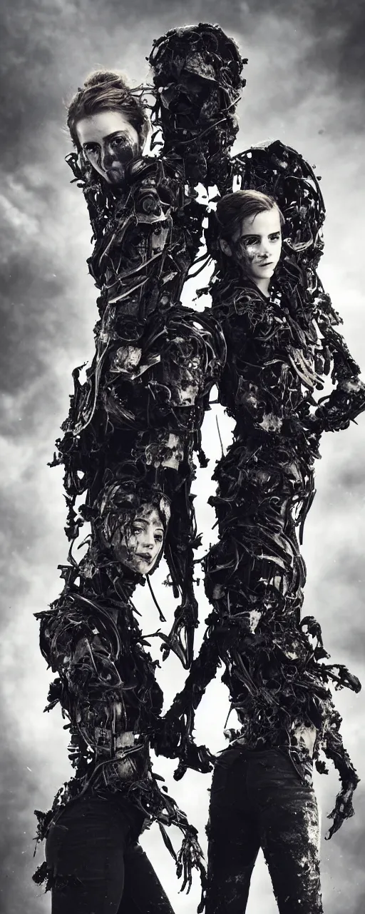 Image similar to Emma Watson fractal armour twinned conjoined sisters action poses dishevelled photorealistic portrait grimy sweating wet face dirty t-shirt and torn jeans in broken biomechanical fractal armour abandoned exploding sci-fi gas station, dark and dim atmospheric smog trending on artstation 8k matte painting, dramatic lighting, dramatic shadows professional photograph by Irving Penn Abumi zuri no kawa Agemaki Agemaki no kan Ago no o benri Aibiki Aida kanamono Aka Akoda nari bachi Art ASA Asa no ha gusari Ase nagashi no ana B Bachi Bishamon gote Boko no ita Bitsu Bugyo Byo Byo gashira Byo toji yokohagi okegawa dō C Choban Chochin kabuto Chokin Chotsugai Chotsugai Kugi D Daku Akuma Daisha Guchi Daimyō Dangaye Dō Dō Dō Maru E Eboshi Eboshi Nari Bachi Edo Egawa Emi men Etchu bo Etchu haidate Etchu jikoro Etchu suneate Etchu zunari bachi F Fukigaeshi Fukube Fukurin Fuse Gumi Fusube Gawa G Gashira Gattari Gendai Gessan Gessan Jikoro Go-Mai Dō Goshozan Gumbai Gunsen Guru-wa Gusoku Gusoku bitsu Gyoyo H Hachi Hachigane Hachiman za Himo Hachi tsuke no ita Haidate Haku hatsu men Hana Hanagami bukuro Hanbo Happuri Haraidate dai Haramaki Harikake Harikake bachi Hatomune dō Heichozan Hige Hiji gane Hineno jikoro Hineno zunari bachi Hiro sode Hishi nui Hishi nui no ita Hishi nui dō Hishi toji Hishi toji dō Hishi toji hotoke dō Hitai ate Hitsu Hoate Hodo haidate Hon iyo zane Hon kozane Hoshi Hoshi bachi Hotoke dō I Ichi no tare Igaki