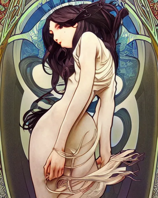 Image similar to illustrated by artgerm, range murata, alphonse mucha