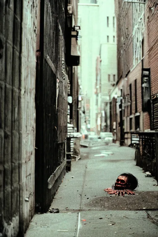 Image similar to 35mm photo of a fungus zombie in a nyc alley