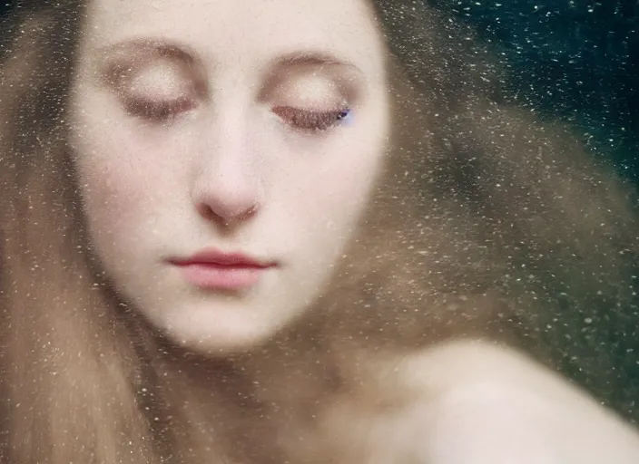 Prompt: Kodak Portra 400, 8K, soft light, volumetric lighting, highly detailed, britt marling style 3/4 by Giovanni Gastel , extreme Close-up portrait photography of a beautiful woman how pre-Raphaelites with her eyes closed,inspired by Ophelia by Martin Stranka , the face emerges from water of Pamukkale, underwater face, hair are intricate with highly detailed realistic beautiful brunches and flowers like crown, Realistic, Refined, Highly Detailed, soft blur background, outdoor soft pastel lighting colors scheme, outdoor fine art photography, Hyper realistic, photo realistic