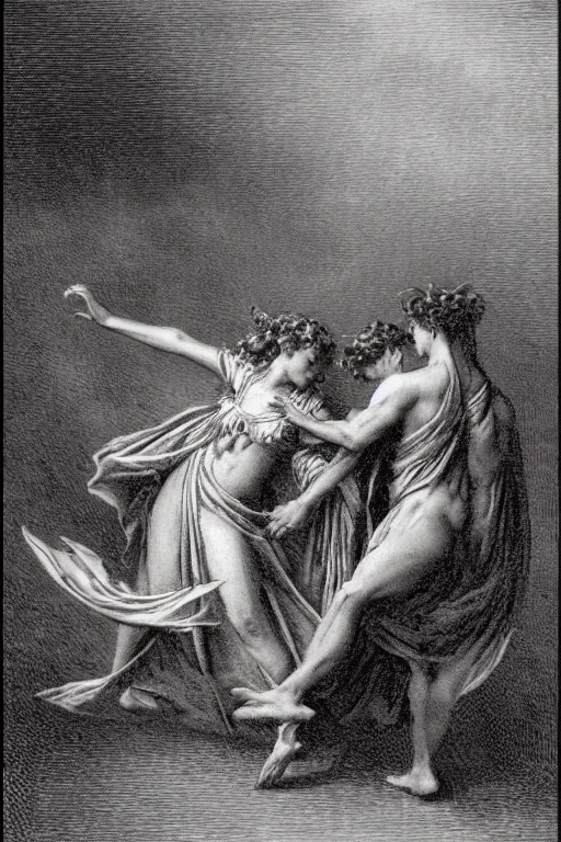 Prompt: A maiden dancing with the devil in the style of Gustave Dore