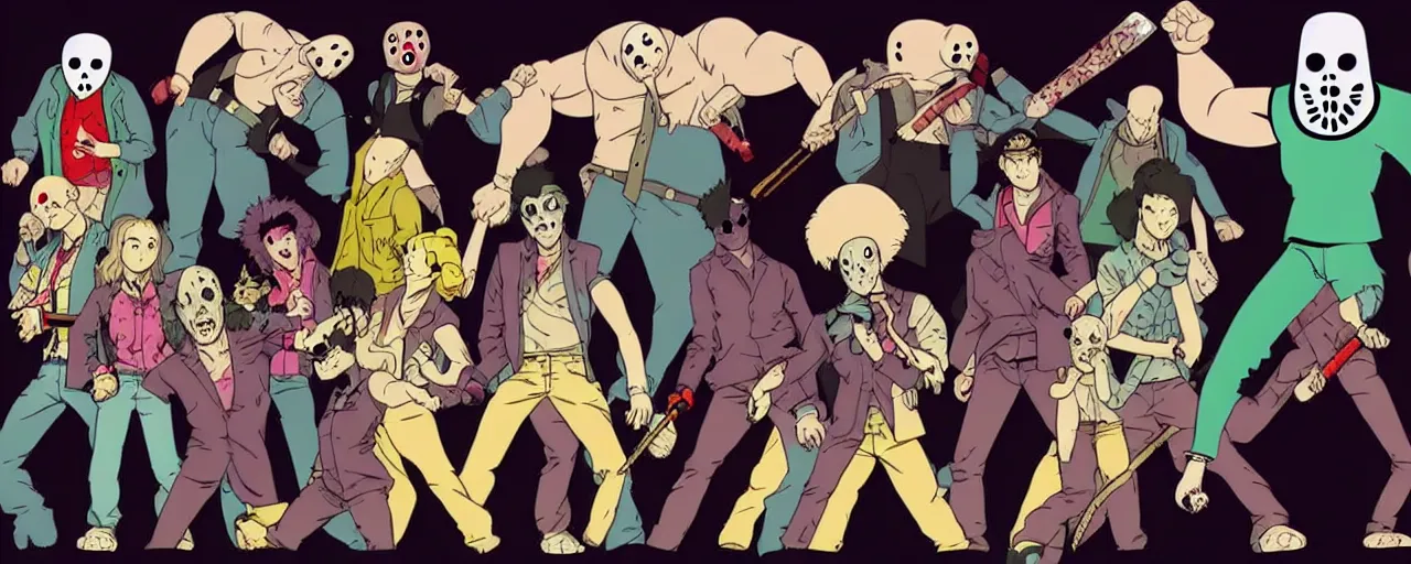 Image similar to Jason Vorhees in the style of JoJo’s bizarre adventure. Award winning. Cel animation