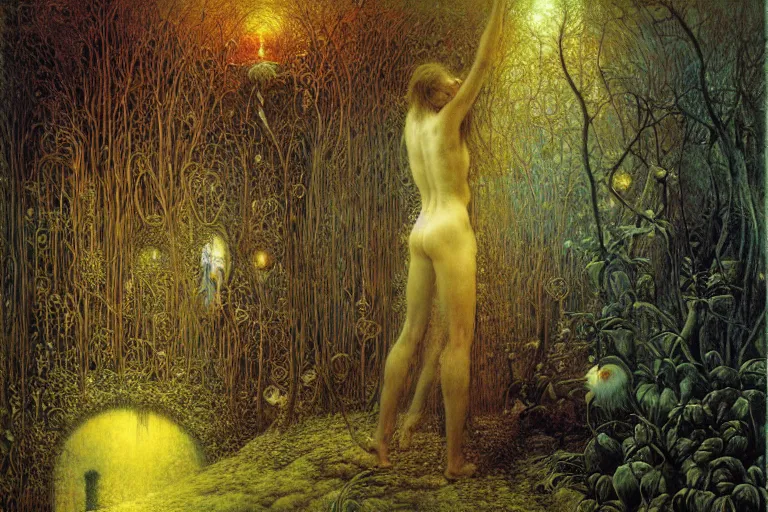 Image similar to enchanted garden by jean delville, luis royo, beksinski, grimshaw