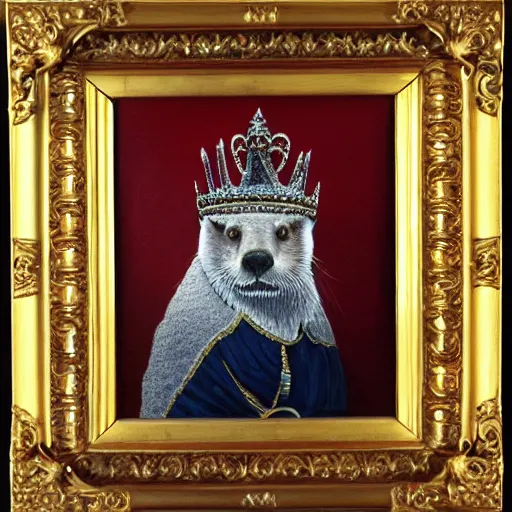 Image similar to oil painting of royal king otter dressed as a king