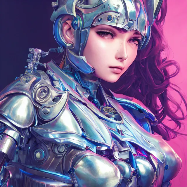 Prompt: studio portrait of lawful good colorful female holy mecha paladin absurdly beautiful, elegant, young sensual gravure idol, ultrafine hyperrealistic detailed face illustration by kim jung gi, irakli nadar, intricate linework, sharp focus, bright colors, matte, octopath traveler, final fantasy, unreal engine highly rendered, global illumination, radiant light, intricate environment