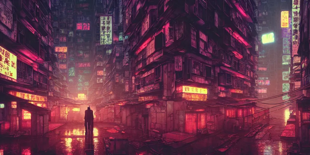 Image similar to twilight lighting, moody, atmospheric, solarpunk, cyberpunk, a render of kowloon walled city, rainy, in the art style of neon genesis : evangelion, 8 0 s anime style, by ghibli studio and victor ngai, ghost in the shell art style, akira artstyle, pixar highly detailed, 8 k h 5 7 6