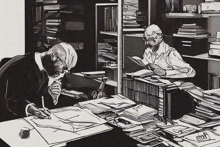 Image similar to “ a jacques kleynhans illustration of office work ”