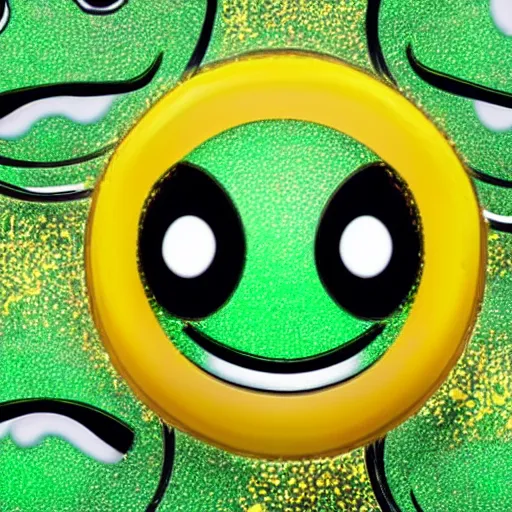 Prompt: an emoji of a yellow smiley face with the eyes becoming green circles with dollar signs, and the smiley face is sticking its tongue out with the tongue being green too and has a dollar sign too, apple emoji