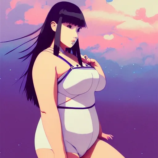 Image similar to a beautiful plus sized model japanese natalie portman, alluring plus sized model, wearing mayan leotard with overalls, street fashion hip hop style with mayan patterns, aztec street fashion, gapmoe yandere grimdark, trending on pixiv fanbox, painted by greg rutkowski makoto shinkai takashi takeuchi studio ghibli, akihiko yoshida