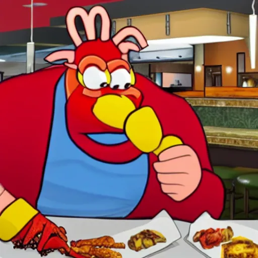 Prompt: an ogre eating a lobster in a fast food restaurant