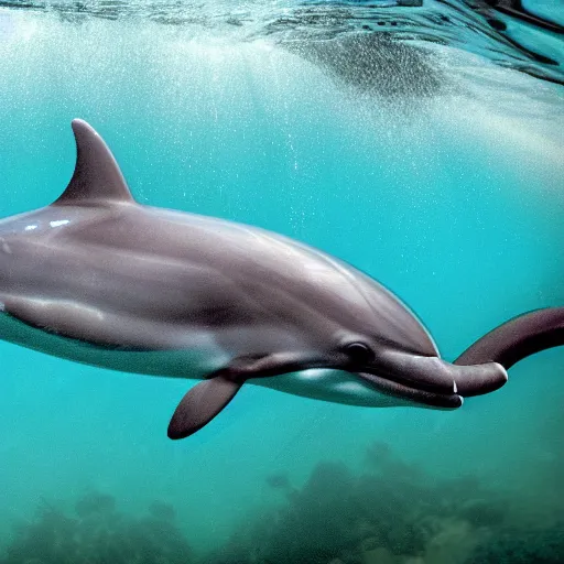 Image similar to a close up of a dolphin under water, a picture by john nicolson, shutterstock contest winner, rayonism, seapunk