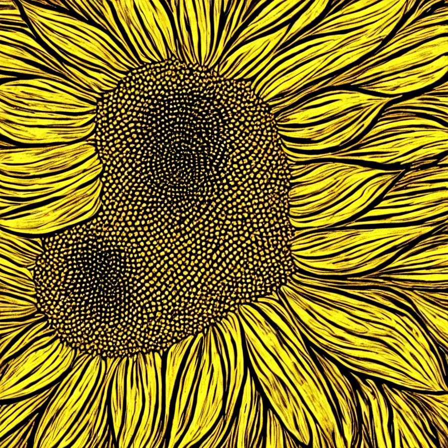 Image similar to award winning fine artwork of hypnotizing sunflower patterns, golden ratio