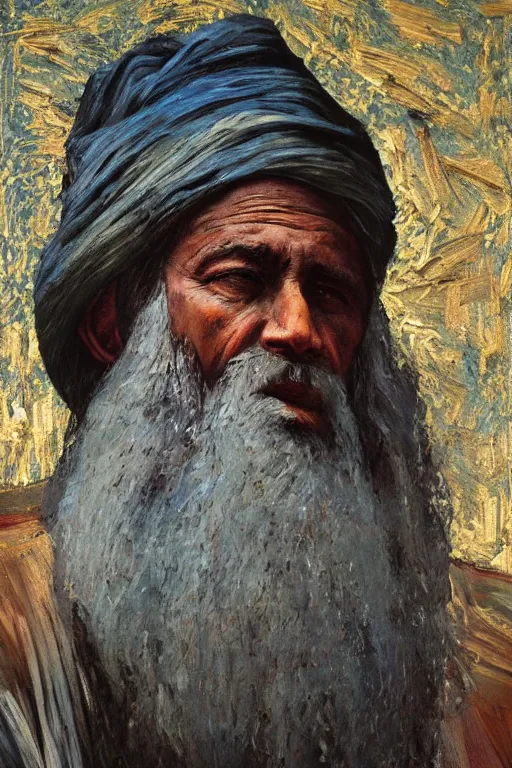 Image similar to highly detailed palette knife oil painting of a historically accurate depiction of the ancient biblical israeli prophet moses, thoughtful, by Peter Lindbergh, impressionistic brush strokes, painterly brushwork
