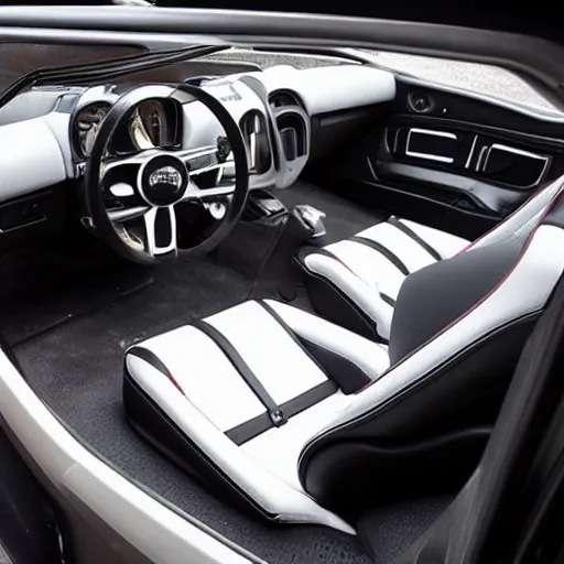 Prompt: a sports car interior in leather