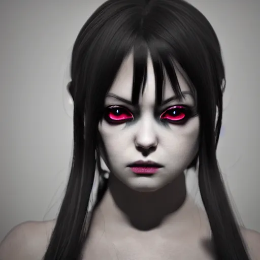 Prompt: photorealistic full shot portrait of angry darkness anime girl, electric aura, inspired by tim burton, detailed, unreal engine 4 k, volumetric light, fog