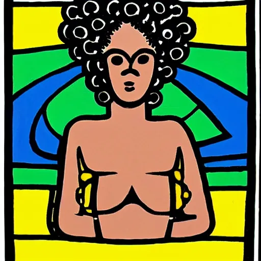 Prompt: a black woman with curly hair, pregnant, by keith harring, intricate details