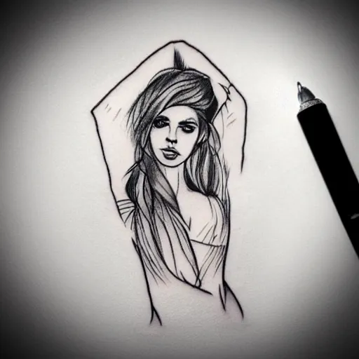 Prompt: tattoo design sketch of a beautiful girl on faded beautiful mountain scenery, hyper realistic