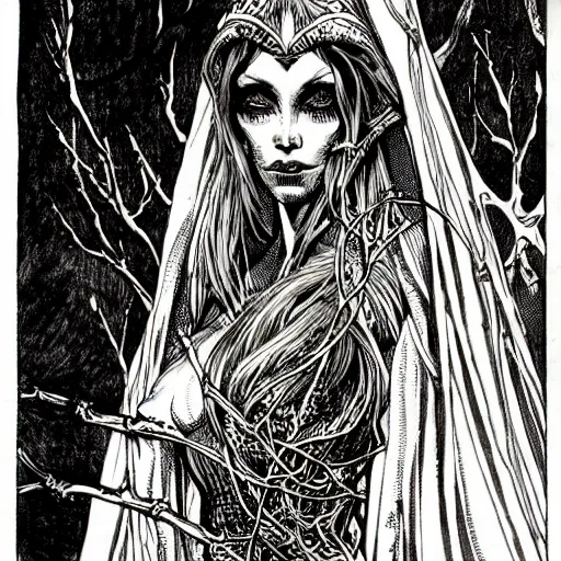 Image similar to close up elven witch,intricate, veins, by Hugo pratt, ultradetailed