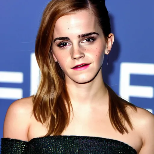 Image similar to portrait photograph of emma watson but her skin is replaced with avocado skin