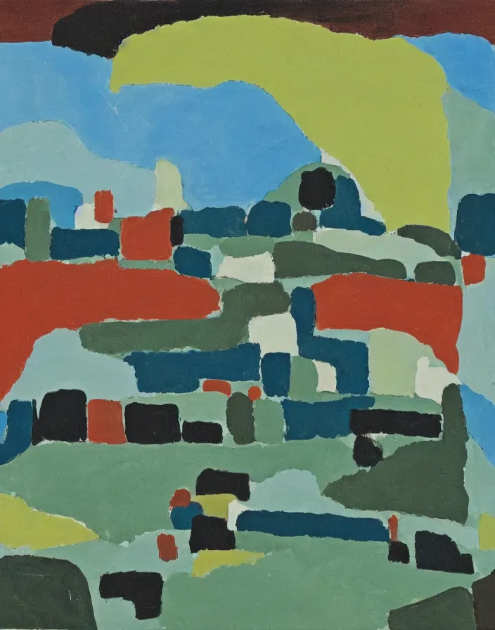 Image similar to a building in a stunning landscape by Etel Adnan