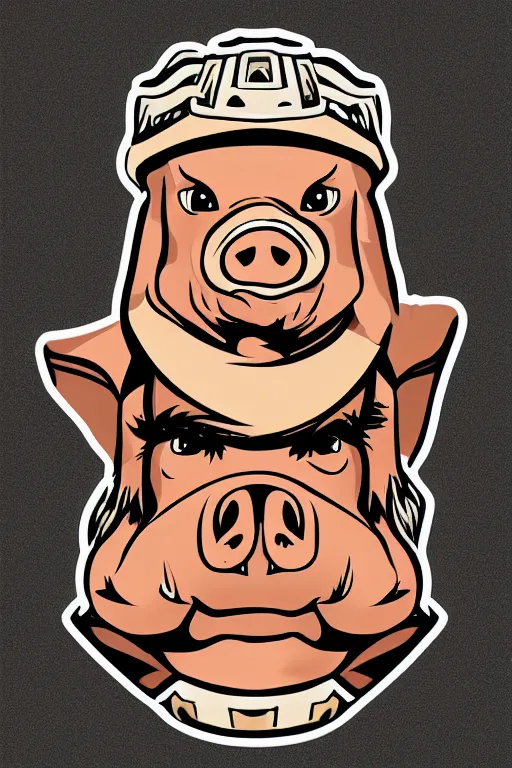 Image similar to A portrait of a pig as an evil warlord general, sticker, Anthropomorphized, portrait, highly detailed, colorful, illustration, smooth and clean vector curves, no jagged lines, vector art, smooth