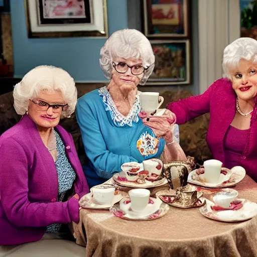 Prompt: john cena having tea with the golden girls, realistic photography, face detailed, high detailed