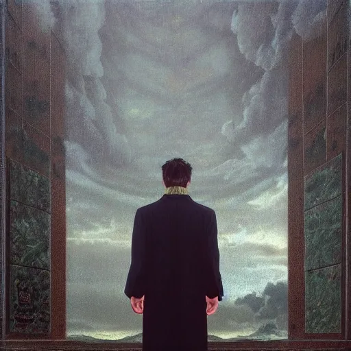 Prompt: hyperrealistic surrealism, David Friedrich, Kenne Gregoire, award winning masterpiece with incredible details, Zhang Kechun, a surreal vaporwave vaporwave vaporwave vaporwave vaporwave painting of Nathan Fillion lost in a liminal space, highly detailed, trending on ArtStation