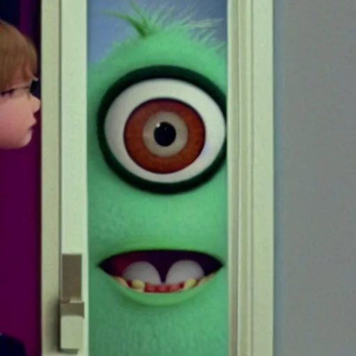 Image similar to still of mike wazowski on the broken door in the shining movie