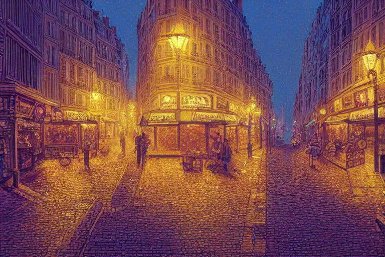 Image similar to a city street in paris under the dark sun, beautiful detailed pixelart by albertov, intricate details, beautiful, dithered gradients, volumetric lighting, cgsociety, artstation, smooth, sharp focus, 2 d illustration, amazing art by dan mumford