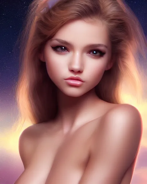 Image similar to a kitten on a rocket, photo, ultra detail, photoreal, professionally retouched, soft moonlight lighting, shiny plastic bikini, realistic, smooth face, goddess, luscious lips, perfect eyes, wide angle, sharp focus on eyes, 8 k high definition, insanely detailed, intricate, elegant, art by artgerm and wlop