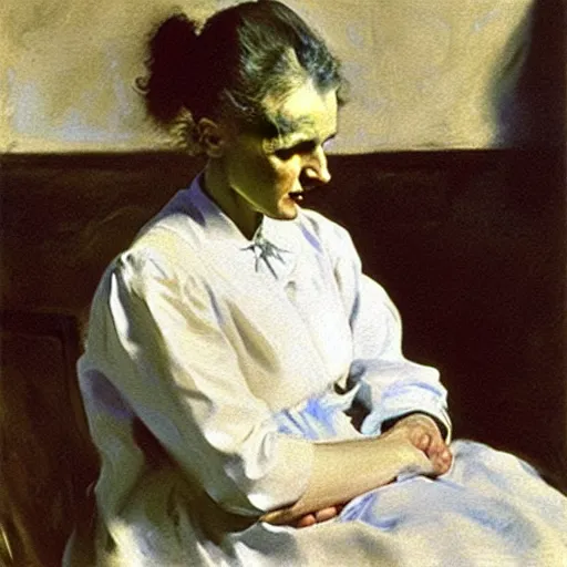 Image similar to marie curie getting vaccinated, painting by john singer sargent, oil on canvas