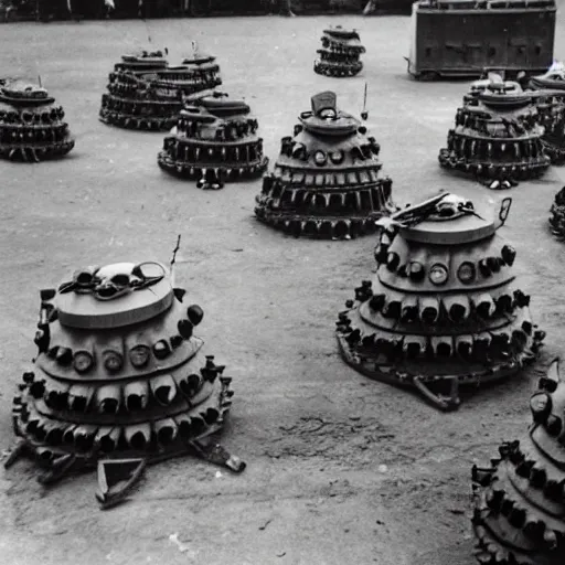 Image similar to a wwii photograph of a dalek brigade