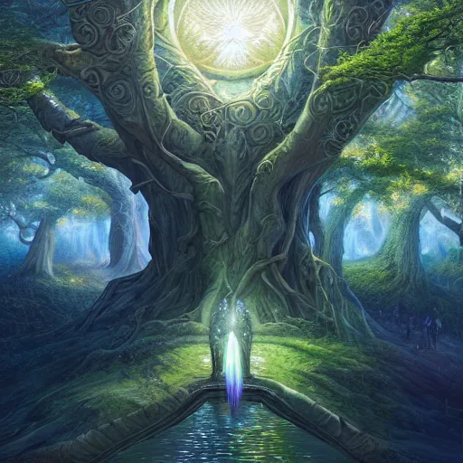 Image similar to tree of life, four seasons, volymetric light, highly detailed matte painting by ( ohrai ), charlie bowater and mark brooks and