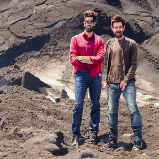 Prompt: rhett and link in a volcano