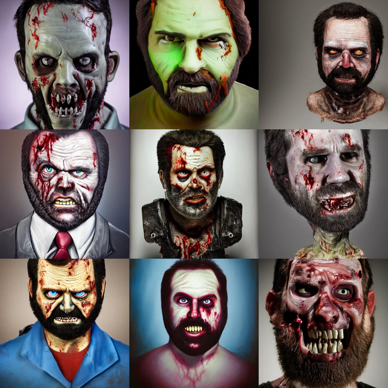 Prompt: Portrait of a zombie Billy Mays, studio lighting, highly detailed