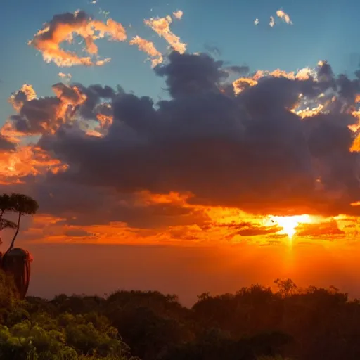 Prompt: Disney's Tarzan watching sunset with beautiful clouds