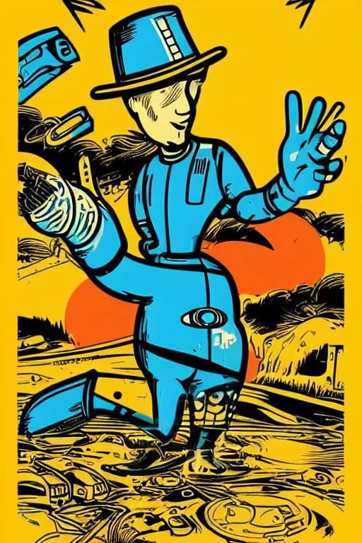 Image similar to fallout 7 6 retro futurist illustration art by butcher billy, sticker, colorful, illustration, highly detailed, simple, smooth and clean vector curves, no jagged lines, vector art, smooth andy warhol style