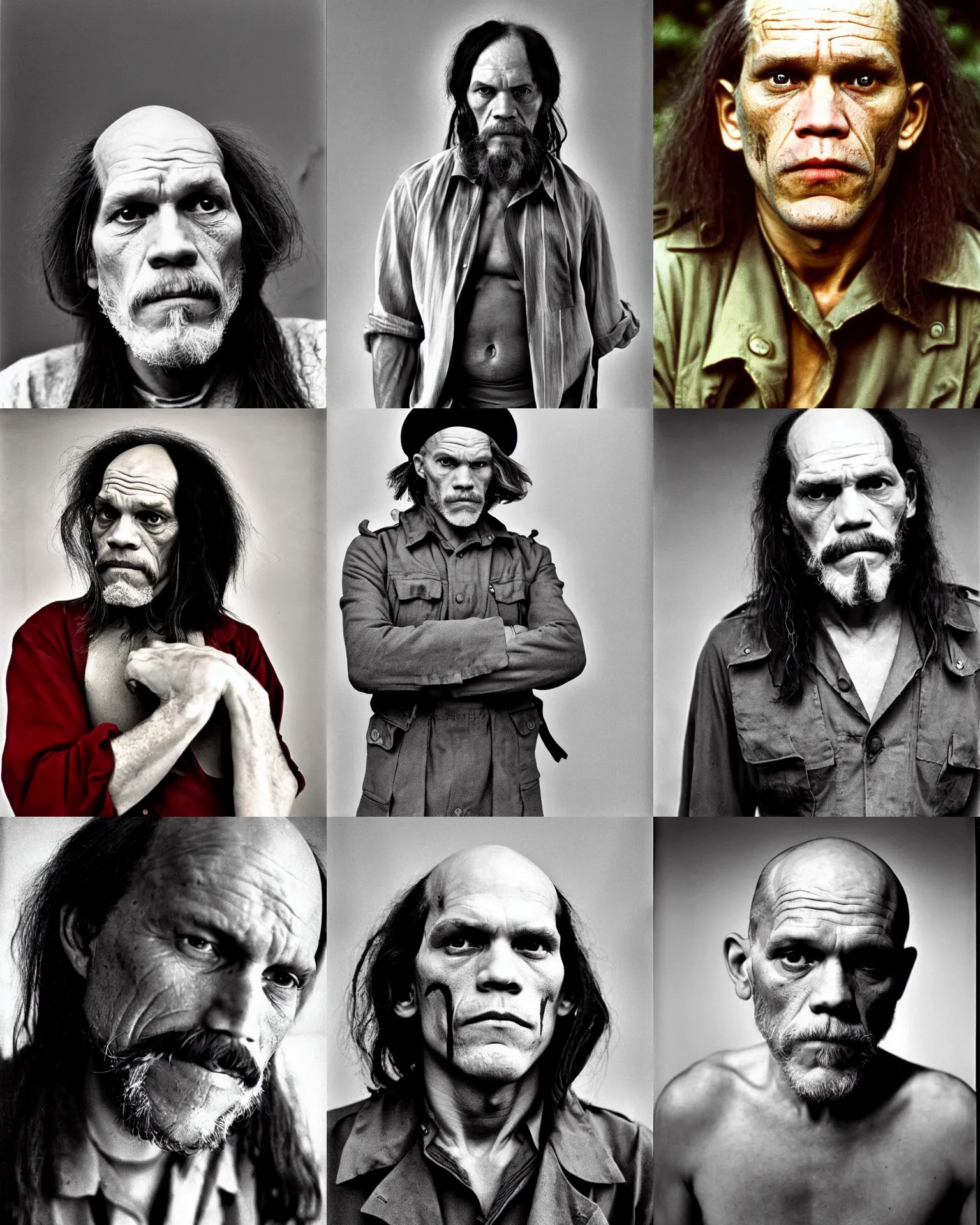 Prompt: john malkovich as guerrillero heroico, a black and white photo of john malkovich with long hair, a character portrait by rene burri, behance, socialist realism, 1 9 7 0 s, colorized, associated press photo