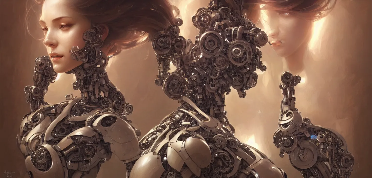 Image similar to beautiful crying! female mechanical android!, half portrait, intricate detailed environment, photorealistic!, intricate, elegant, highly detailed, digital painting, artstation, concept art, smooth, sharp focus, illustration, art by artgerm and greg rutkowski and alphonse mucha