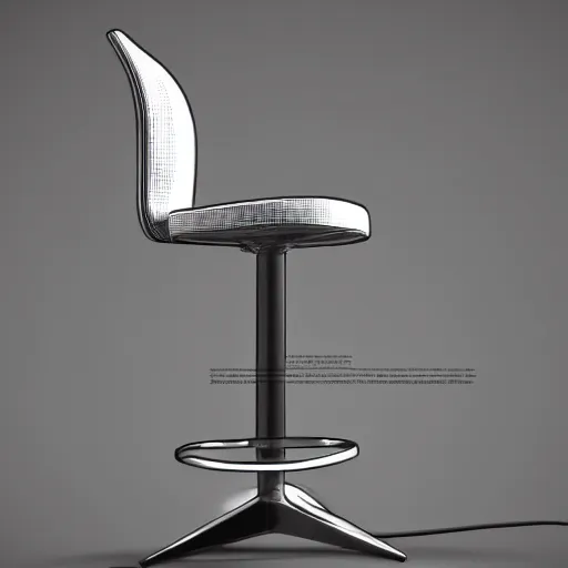 Image similar to a 3 d render of a stool inspired by a formula 1 tyre : : showroom environment, studio lighting, unreal engine