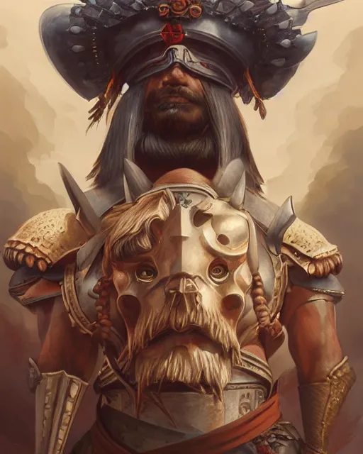 Image similar to ultrarealistic illustration of barbaric spanish conquistador, symmetrical, by daniel zrom and studio ghibli and artgerm